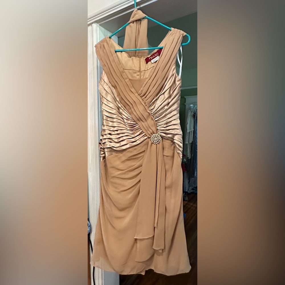 Cache One Shoulder Beige Dress with Embellishment